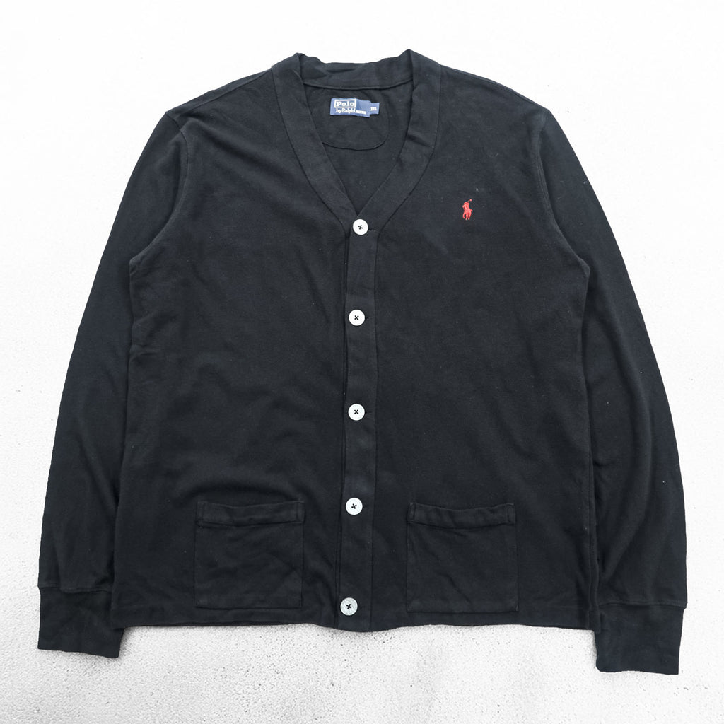 Polo Ralph Lauren 90年代 鹿の子 ニット カーディガン 2XL ブラック スモールポニー刺繍