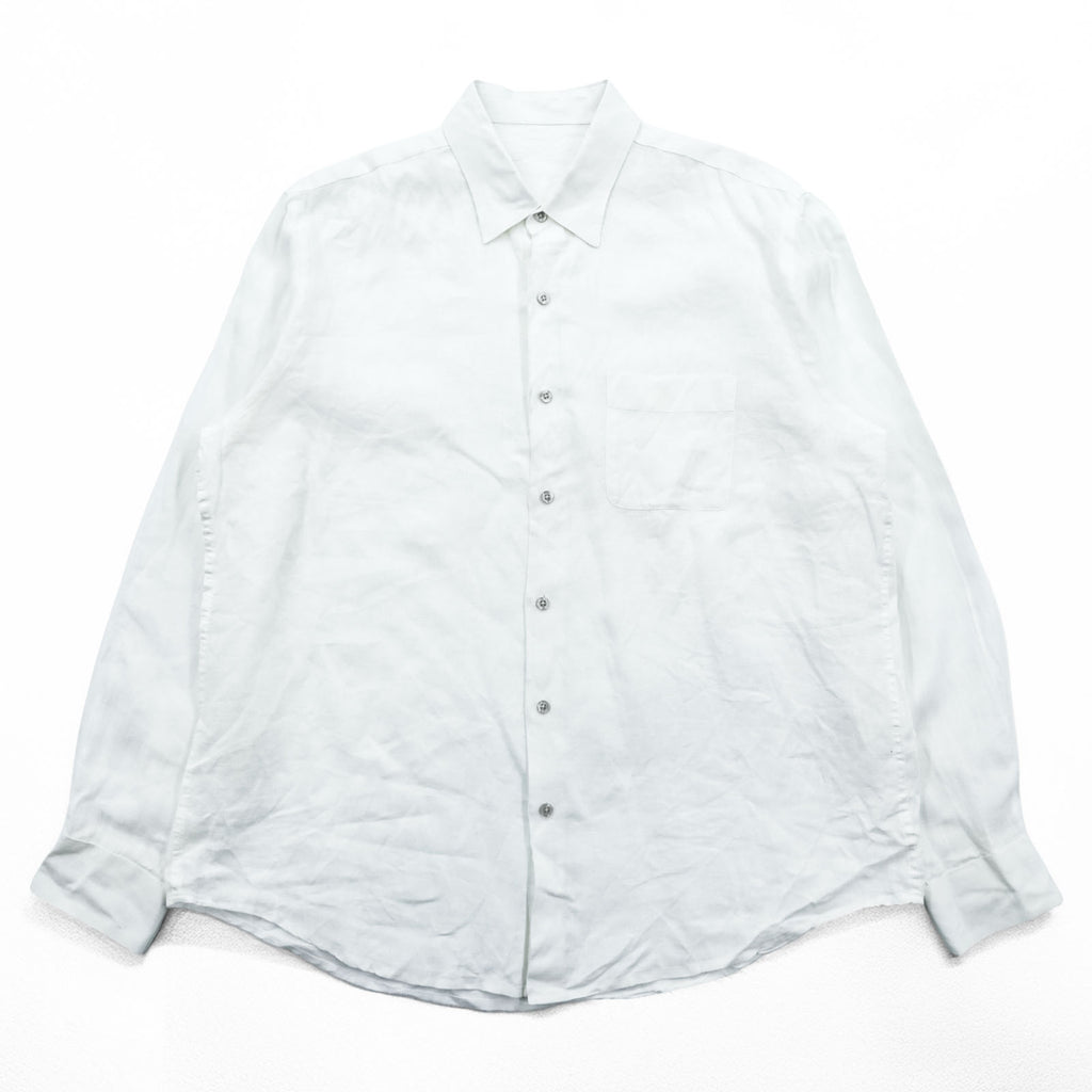 Tasso Elba リネンシャツ 長袖シャツ L ホワイト 胸ポケット 麻100%
