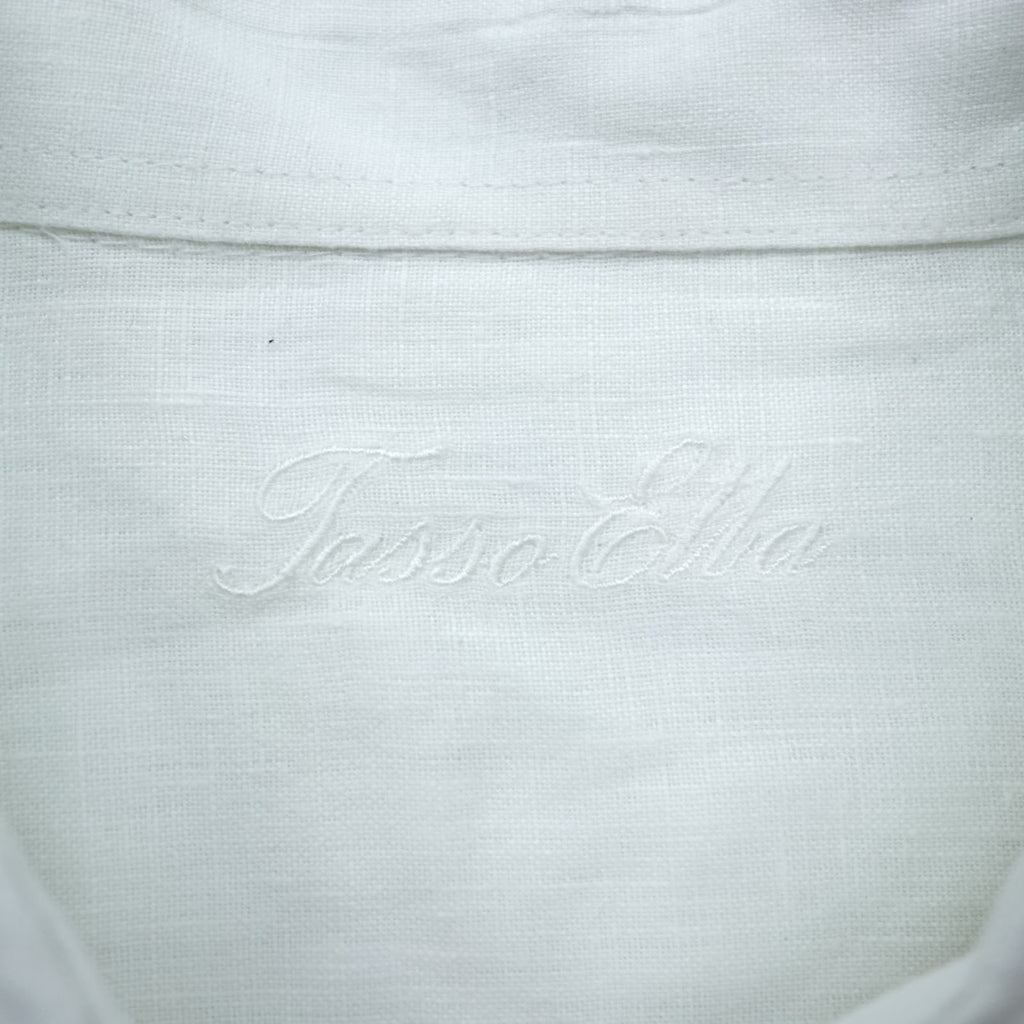 Tasso Elba リネンシャツ 長袖シャツ L ホワイト 胸ポケット 麻100%