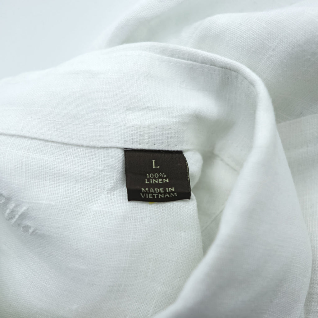 Tasso Elba リネンシャツ 長袖シャツ L ホワイト 胸ポケット 麻100%