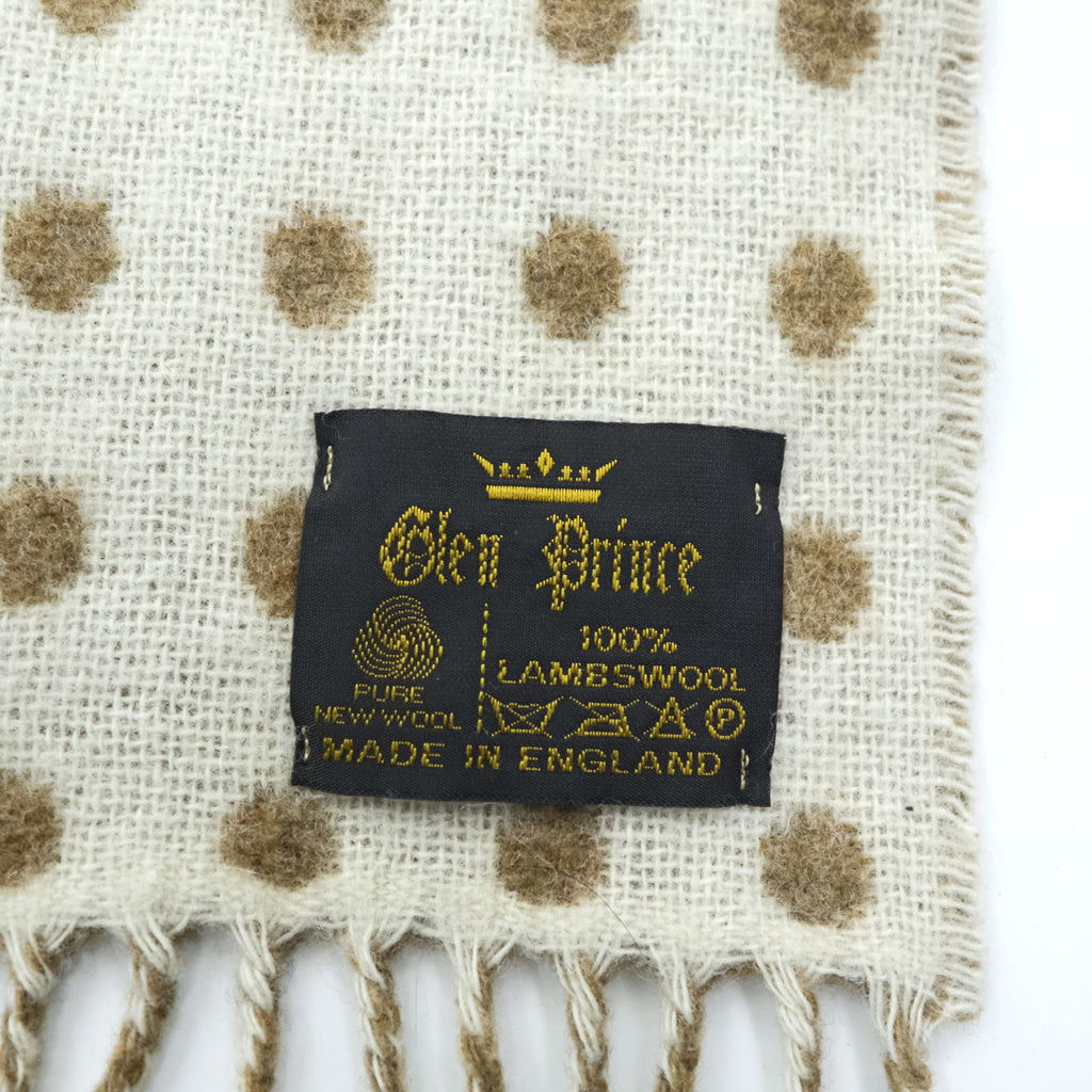 Glen Prince 英国製 リバーシブル ドット柄 フリンジ ラムウール マフラー 羊毛 HRM取扱い イングランド製