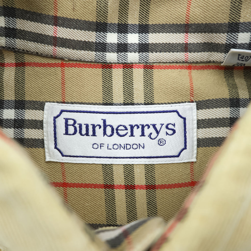 BURBERRY LONDON 80年代 フランス製 ヴィンテージ コーデュロイ ボタンダウンシャツ M ベージュ ノバチェック
