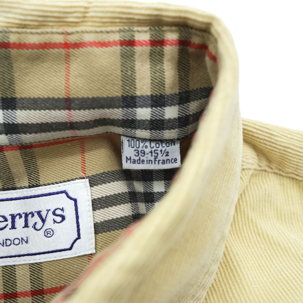 BURBERRY LONDON 80年代 フランス製 ヴィンテージ コーデュロイ ボタンダウンシャツ M ベージュ ノバチェック