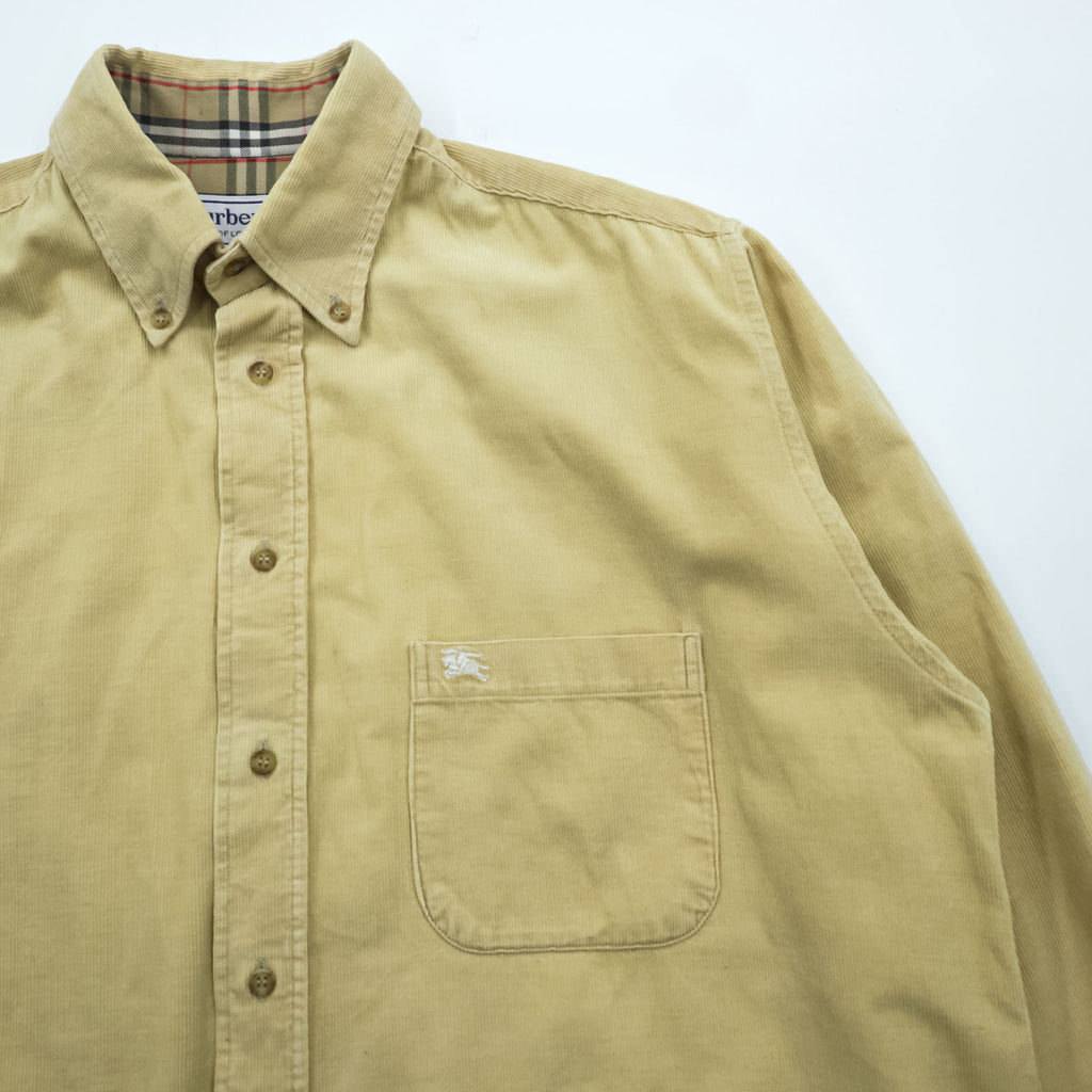 BURBERRY LONDON 80年代 フランス製 ヴィンテージ コーデュロイ ボタンダウンシャツ M ベージュ ノバチェック