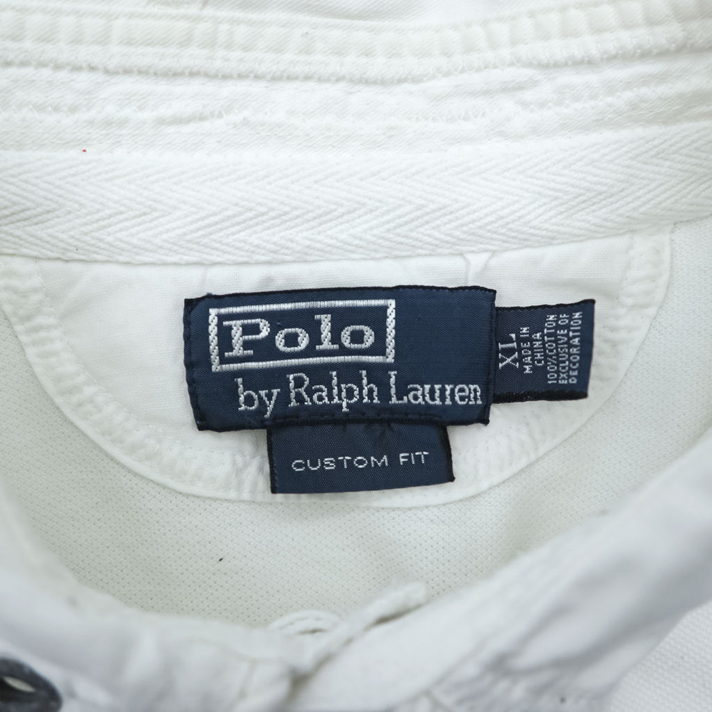 Polo Ralph Lauren 90年代 ビッグポニー ラガーシャツ 長袖 ポロ XL ホワイト エルボーパッチ CUSTOM FIT 鹿の子