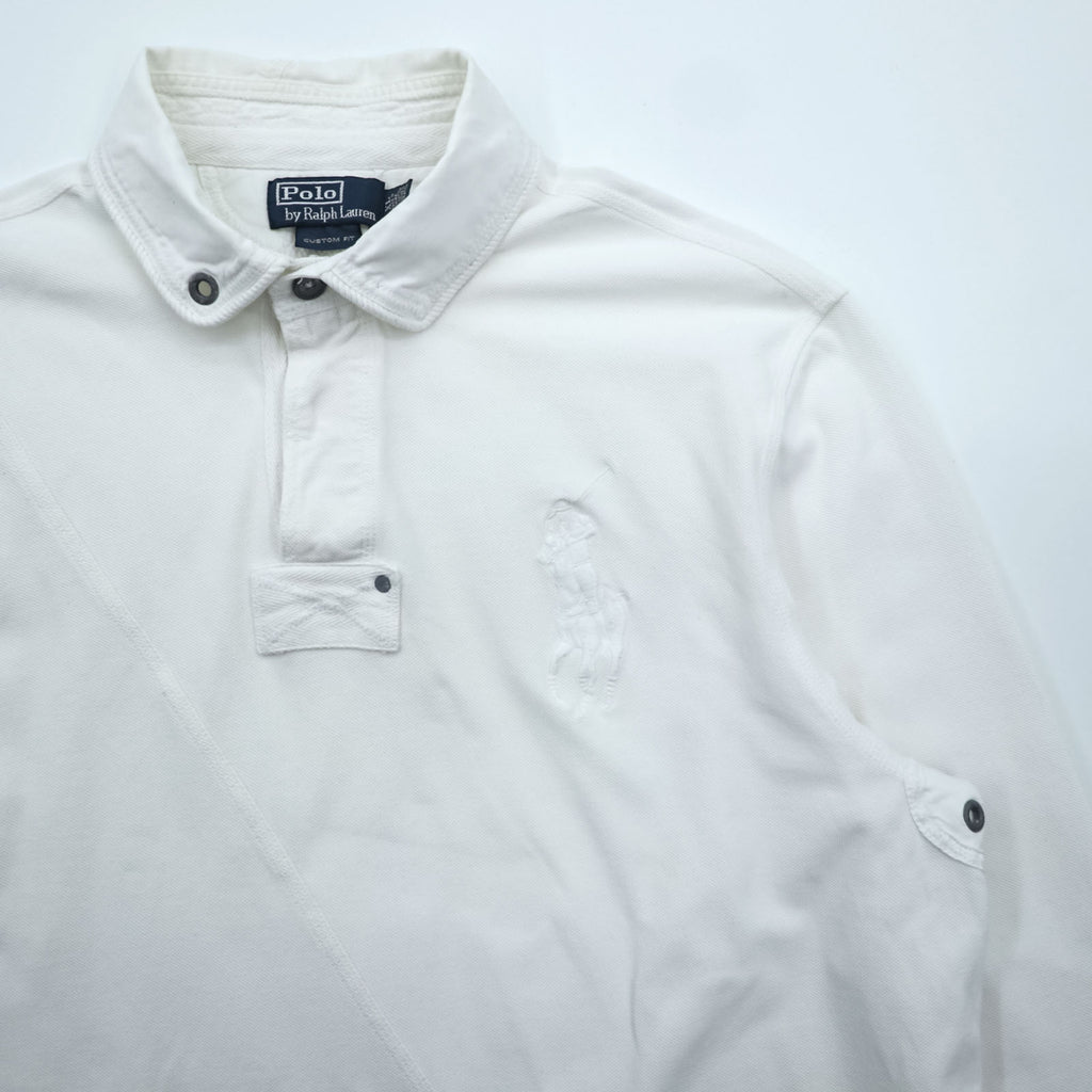 Polo Ralph Lauren 90年代 ビッグポニー ラガーシャツ 長袖 ポロ XL ホワイト エルボーパッチ CUSTOM FIT 鹿の子