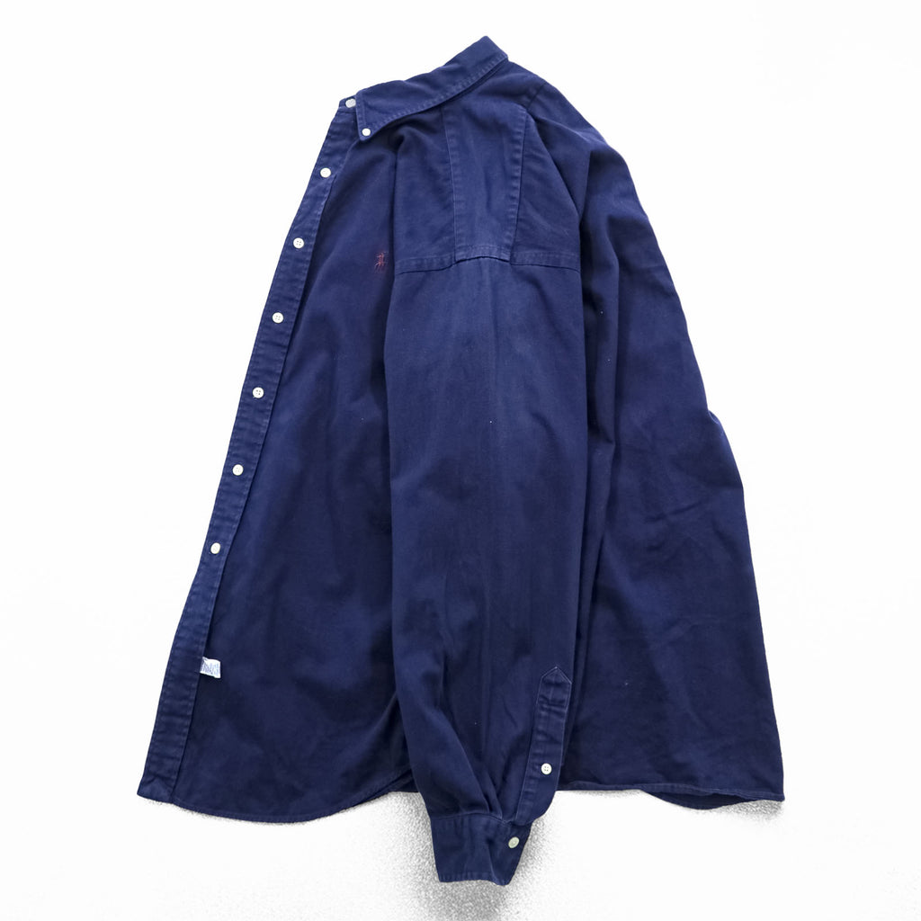 Ralph Lauren 90年代 ボタンダウンシャツ 長袖 コットンシャツ XL ネイビー スモールポニー 刺繍 ロゴ ビッグサイズ