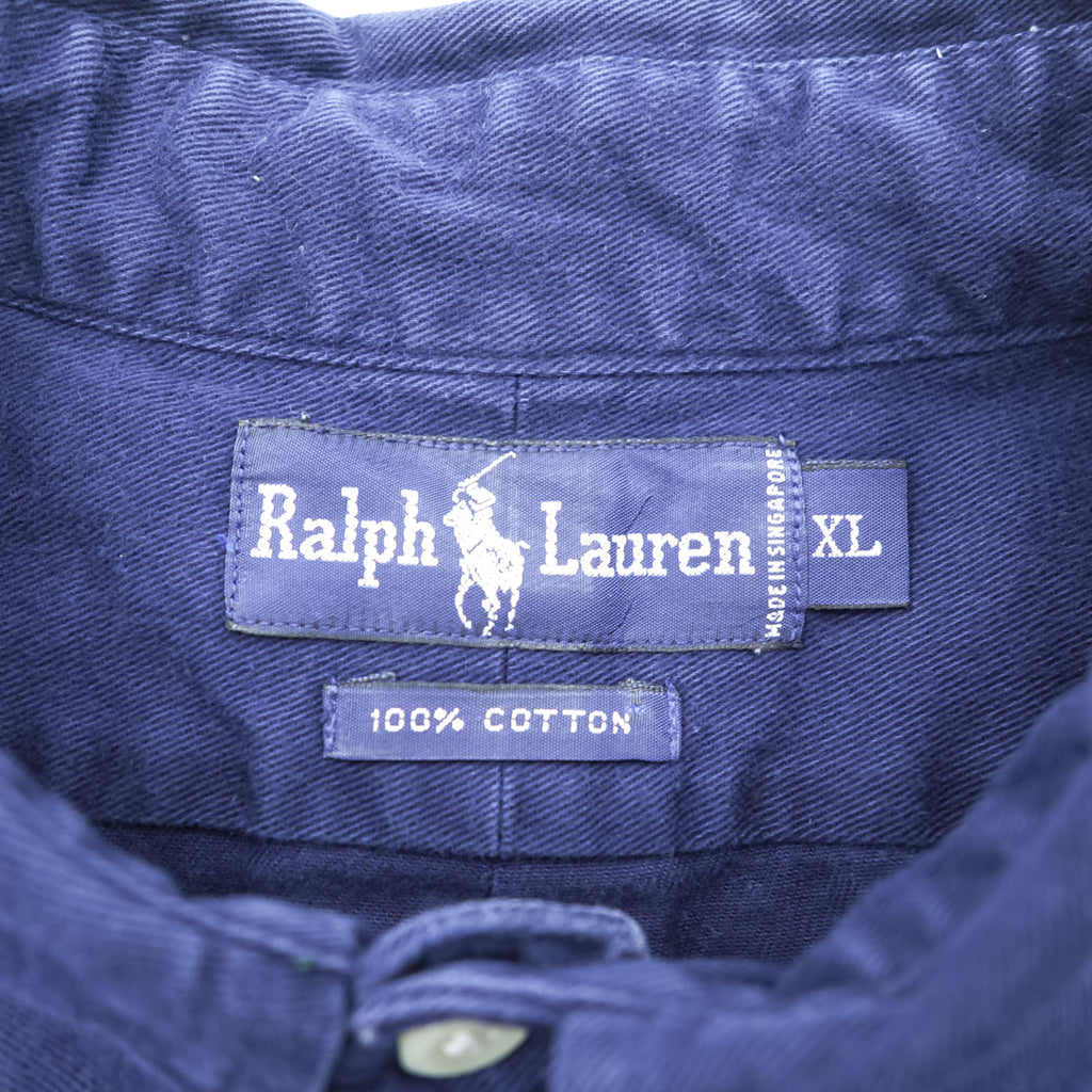 Ralph Lauren 90年代 ボタンダウンシャツ 長袖 コットンシャツ XL ネイビー スモールポニー 刺繍 ロゴ ビッグサイズ
