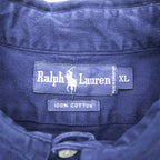 Ralph Lauren 90年代 ボタンダウンシャツ 長袖 コットンシャツ XL ネイビー スモールポニー 刺繍 ロゴ ビッグサイズ