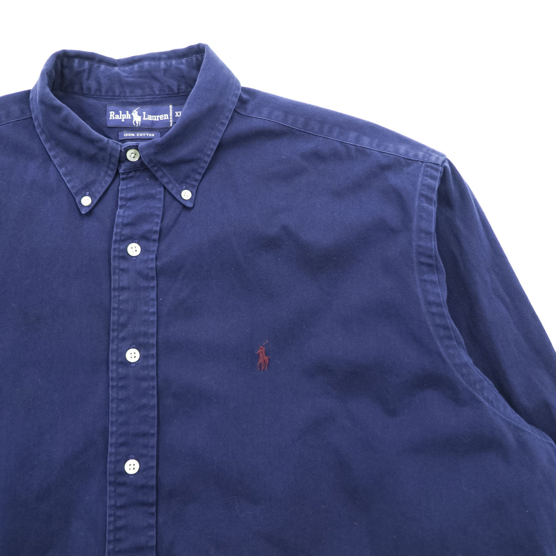 Ralph Lauren 90年代 ボタンダウンシャツ 長袖 コットンシャツ XL ネイビー スモールポニー 刺繍 ロゴ ビッグサイズ
