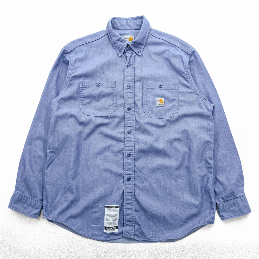 Carhartt 90s Chambray Work Shirt L Blue Button-Down Flame Resistant FRS293 CBL