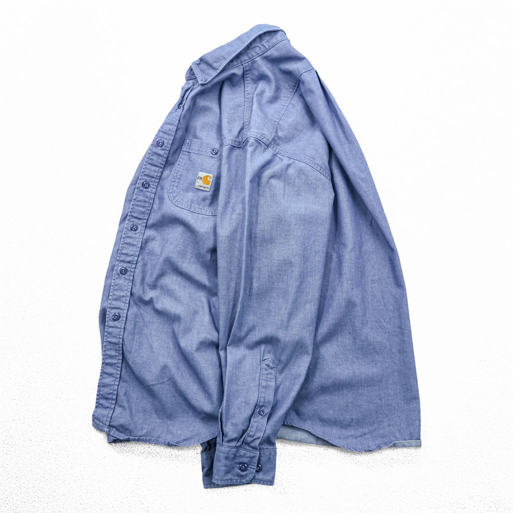 carhartt 90年代 シャンブレー ワークシャツ L ブルー ボタンダウン Flame Resistant 難燃 FRS293 CBL