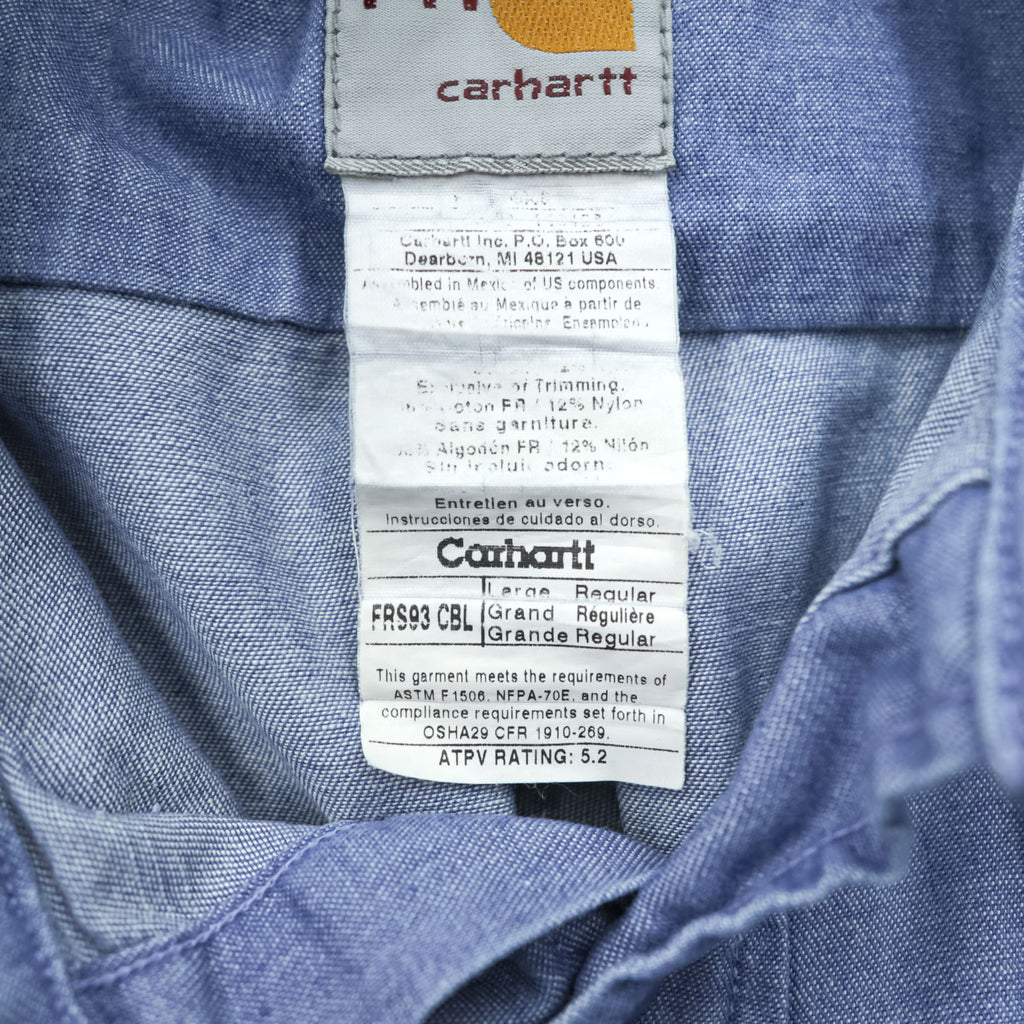 carhartt 90年代 シャンブレー ワークシャツ L ブルー ボタンダウン Flame Resistant 難燃 FRS293 CBL