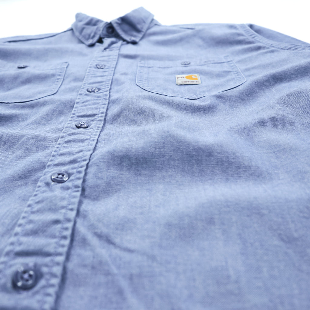 carhartt 90年代 シャンブレー ワークシャツ L ブルー ボタンダウン Flame Resistant 難燃 FRS293 CBL