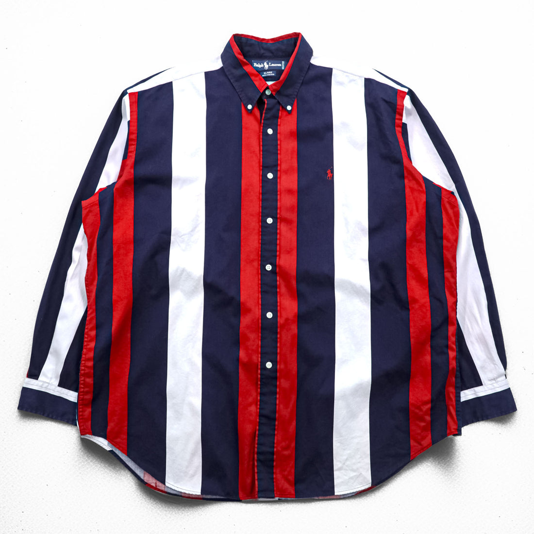 Ralph Lauren 90s BLAIRE Button Down Shirt XL Striped Tricolor Small Pony Embroidery