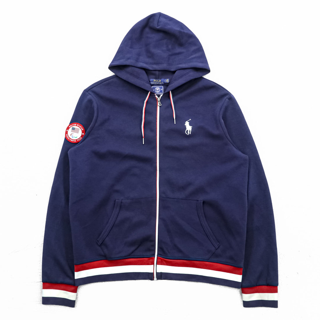 Polo Ralph Lauren Zip Up Hoodie, Size L, Navy, 2018 USA Model, Pony Embroidery, Tricolor