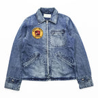 Schott PERFECTO Denim Jacket DENIM CPO JACKET Zip-Up Blouson S Indigo Perfecto EAST-BAY BINDERS Embroidery Patches Studs