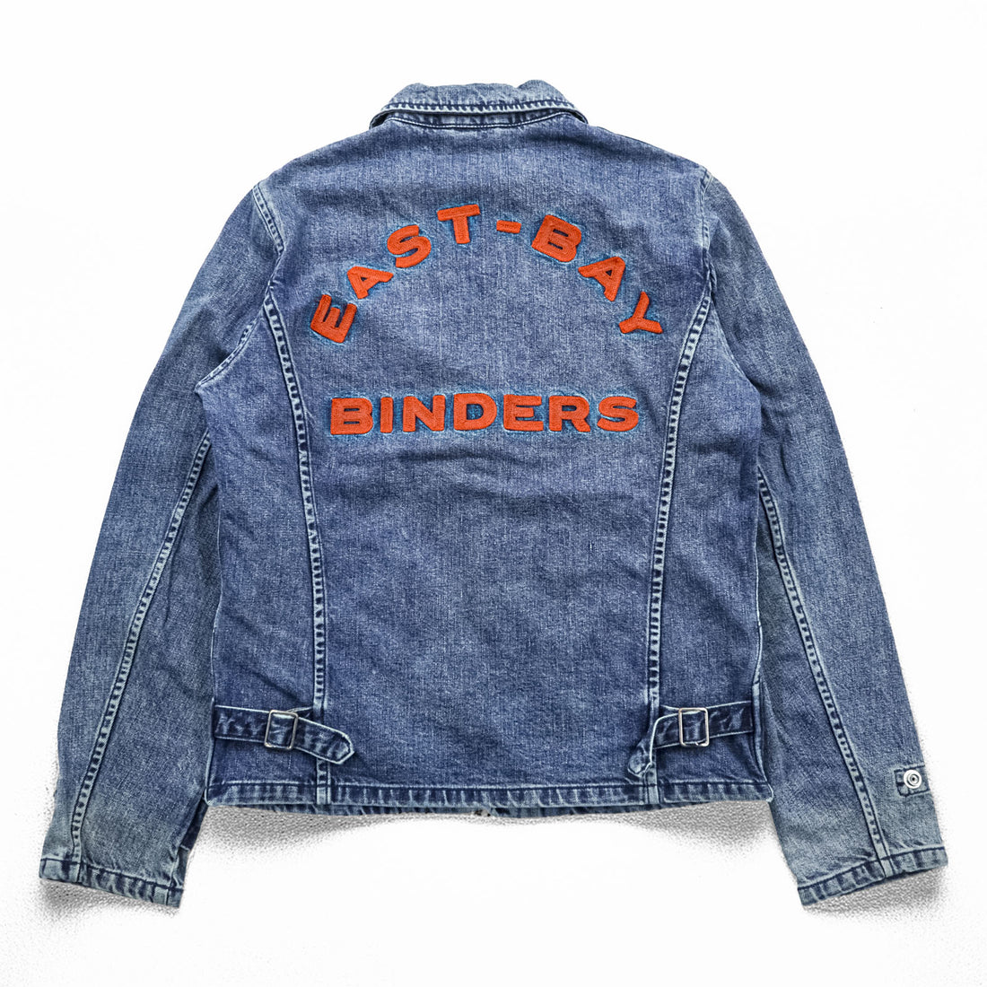 Schott PERFECTO Denim Jacket DENIM CPO JACKET Zip-Up Blouson S Indigo Perfecto EAST-BAY BINDERS Embroidery Patches Studs