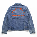 Schott PERFECTO Denim Jacket DENIM CPO JACKET Zip-Up Blouson S Indigo Perfecto EAST-BAY BINDERS Embroidery Patches Studs