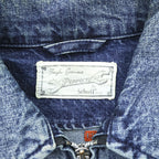 Schott PERFECTO Denim Jacket DENIM CPO JACKET Zip-Up Blouson S Indigo Perfecto EAST-BAY BINDERS Embroidery Patches Studs