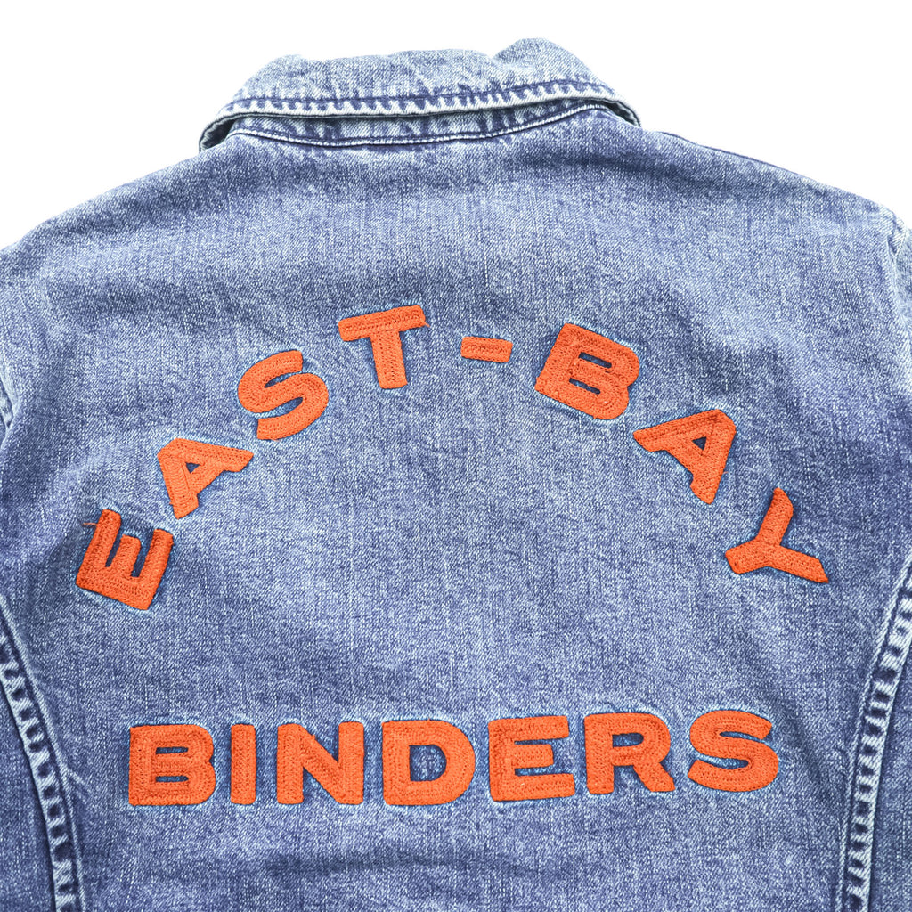Schott PERFECTO Denim Jacket DENIM CPO JACKET Zip-Up Blouson S Indigo Perfecto EAST-BAY BINDERS Embroidery Patches Studs