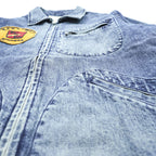 Schott PERFECTO Denim Jacket DENIM CPO JACKET Zip-Up Blouson S Indigo Perfecto EAST-BAY BINDERS Embroidery Patches Studs