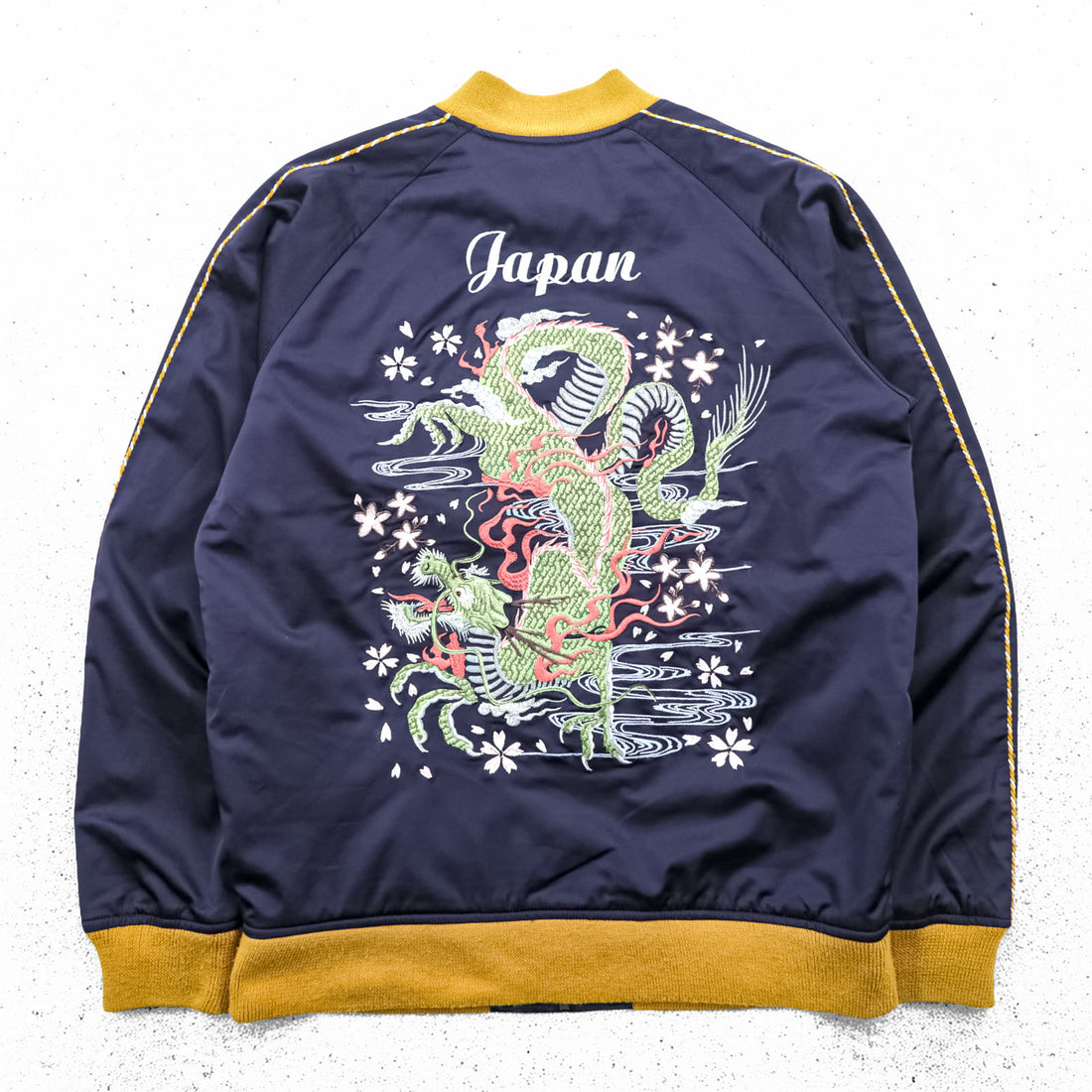 Sears Sukajan Souvenir Jacket M Navy PERMA-PREST Dragon Sakura JAPAN Japanese Pattern Embroidery UNION MADE