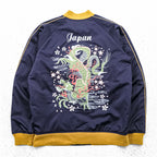 Sears Sukajan Souvenir Jacket M Navy PERMA-PREST Dragon Sakura JAPAN Japanese Pattern Embroidery UNION MADE