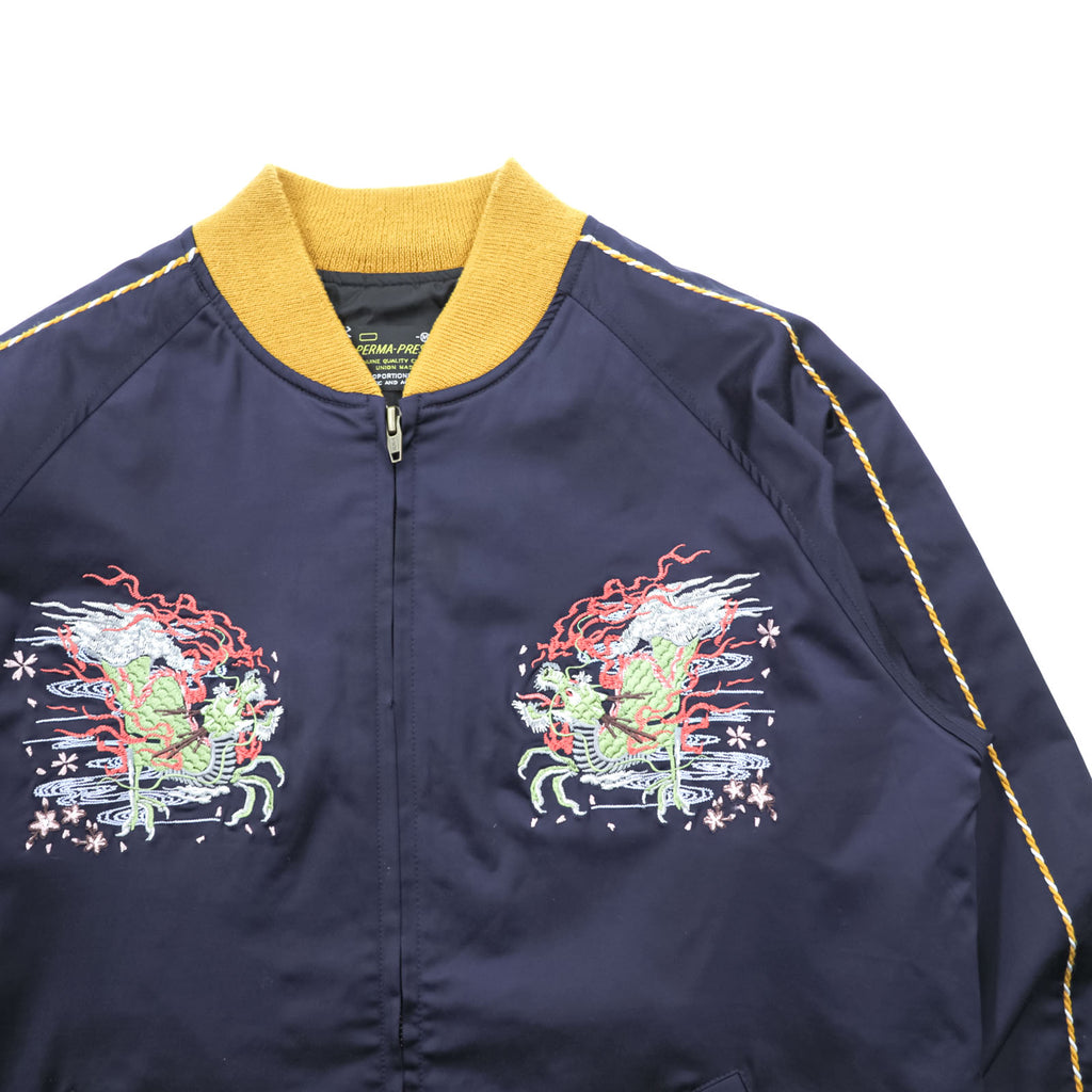 Sears Sukajan Souvenir Jacket M Navy PERMA-PREST Dragon Sakura JAPAN Japanese Pattern Embroidery UNION MADE
