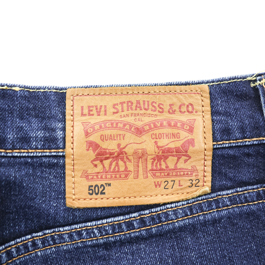 Levi Strauss 502 Tapered Denim Pants Jeans, Size S, Blue, Stretch, Leather Patch, 29507-0065
