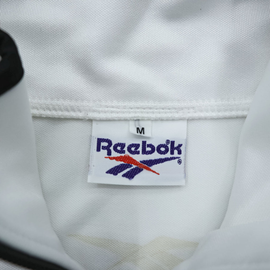 Reebok 90年代 日本製 トラックジャケット ジャージ M ホワイト ブラック スタンドカラー ベクターロゴ 刺繍