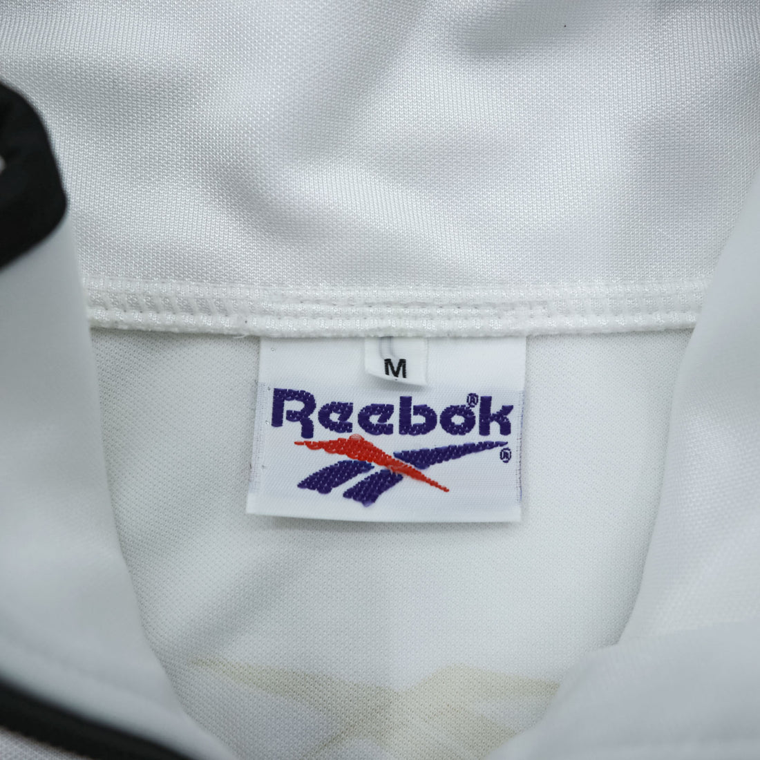 Reebok 90年代 日本製 トラックジャケット ジャージ M ホワイト ブラック スタンドカラー ベクターロゴ 刺繍