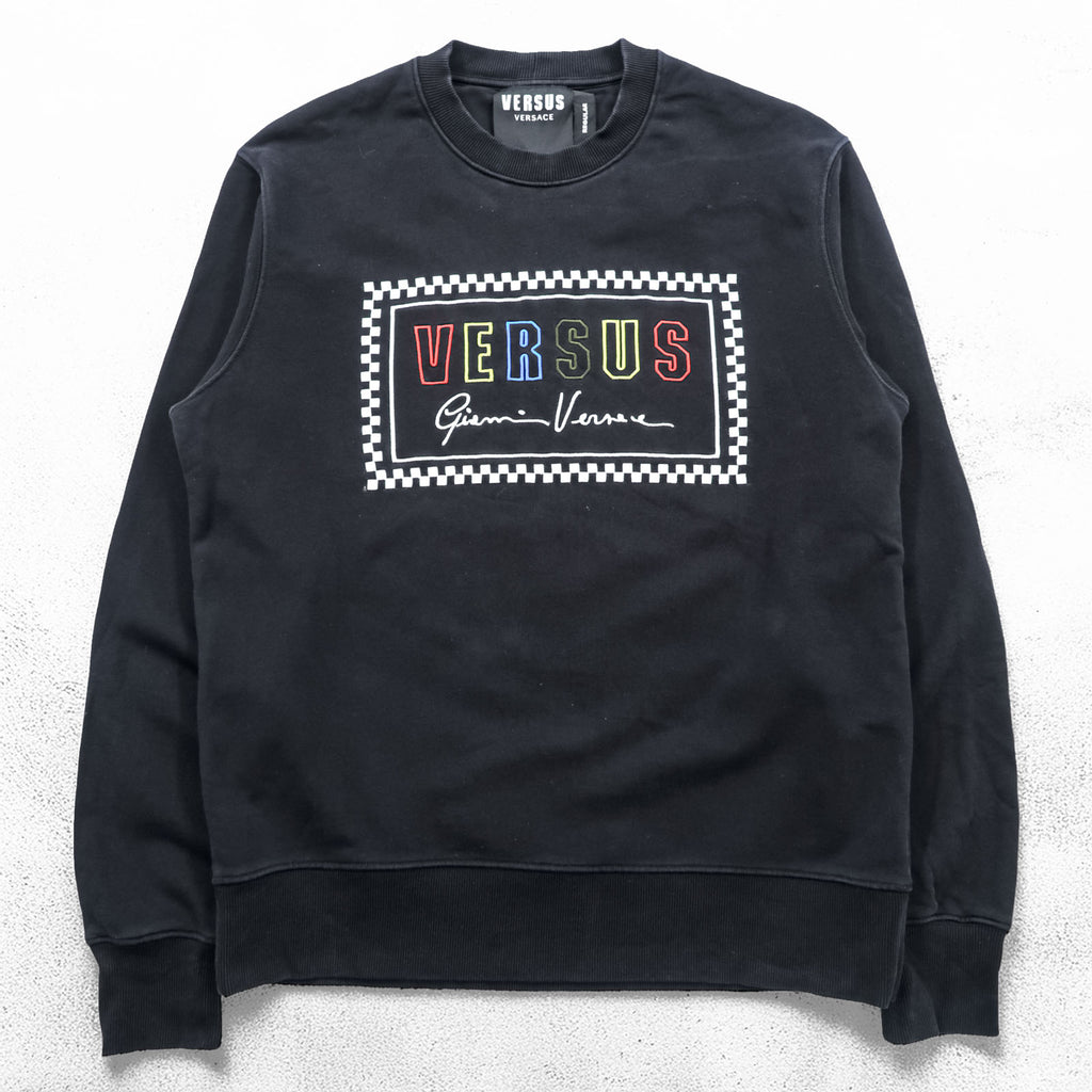 Versus Versace Black Crewneck Sweatshirt Box Logo Gianni Versace Signature Cotton Regular Fit Made in Portugal