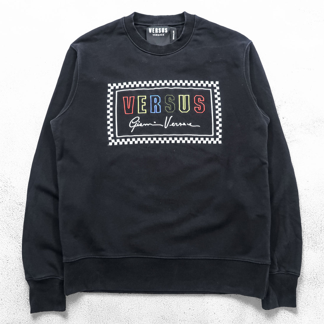 Versus Versace Black Crewneck Sweatshirt Box Logo Gianni Versace Signature Cotton Regular Fit Made in Portugal