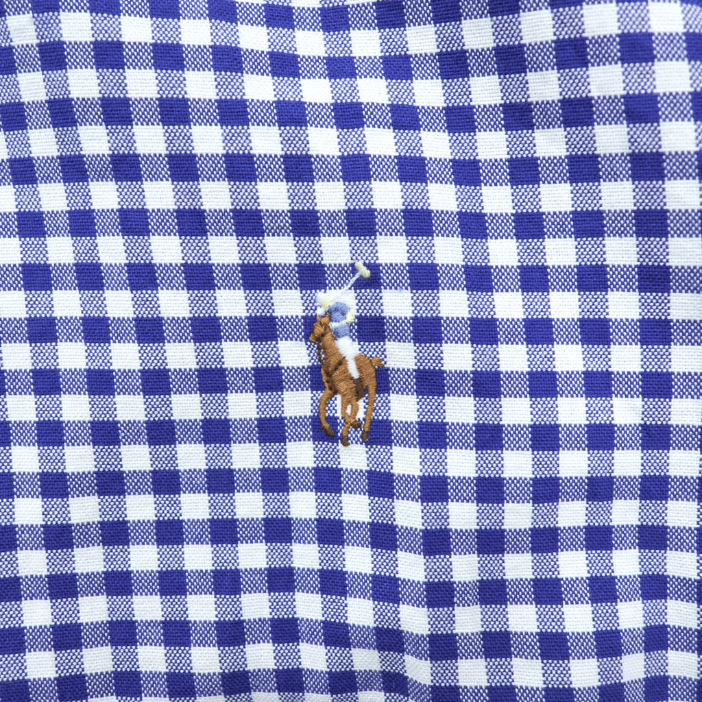 Ralph Lauren Gingham Checked Button-Down Shirt, Size L, White/Blue, Small Pony Embroidery, Slim Fit, Unused