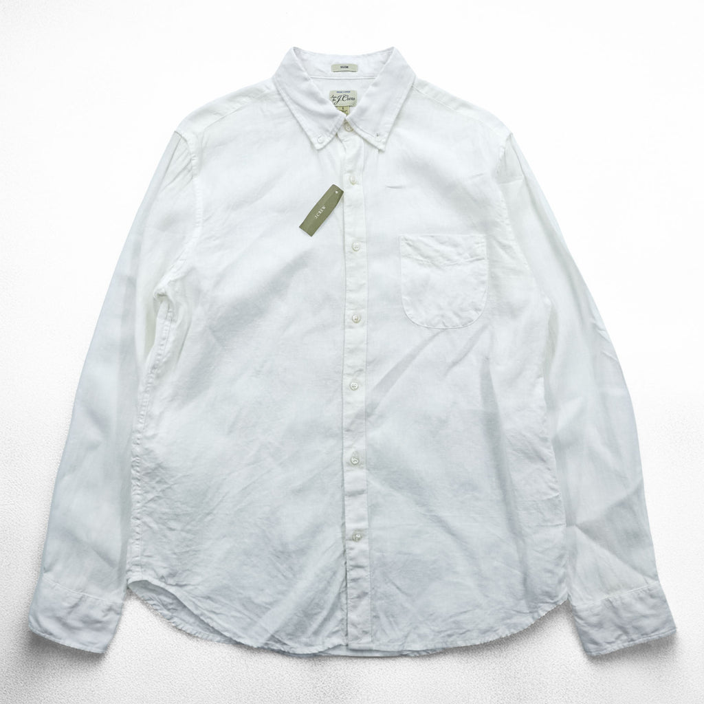 J.CREW リネンシャツ IRISH LINEN ボタンダウンシャツ L ホワイト 麻 100% 胸ポケット SLIM FIT 未使用品 K7899