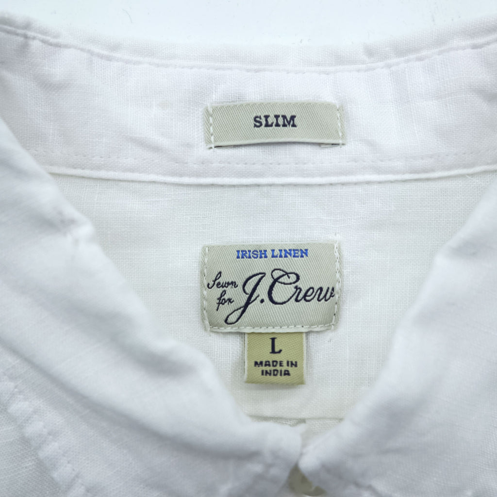 J.CREW リネンシャツ IRISH LINEN ボタンダウンシャツ L ホワイト 麻 100% 胸ポケット SLIM FIT 未使用品 K7899