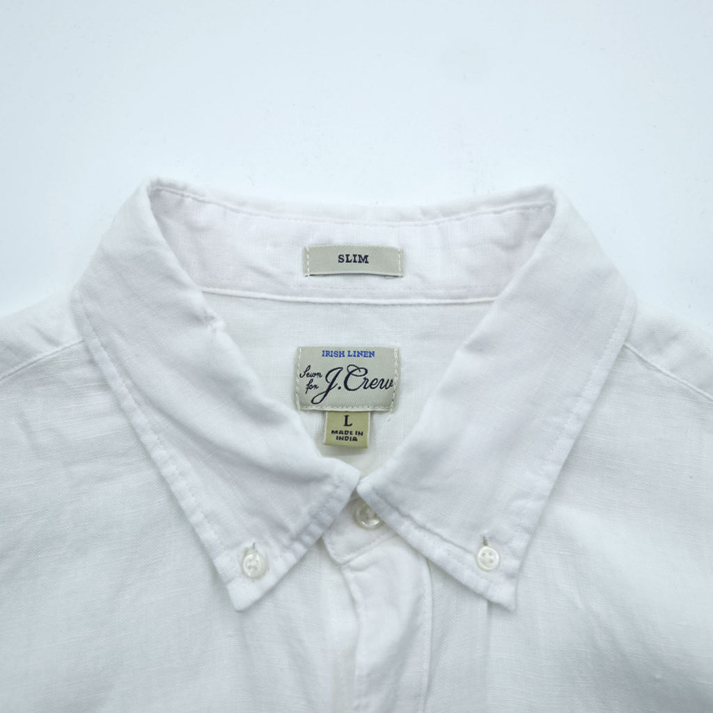 J.CREW リネンシャツ IRISH LINEN ボタンダウンシャツ L ホワイト 麻 100% 胸ポケット SLIM FIT 未使用品 K7899