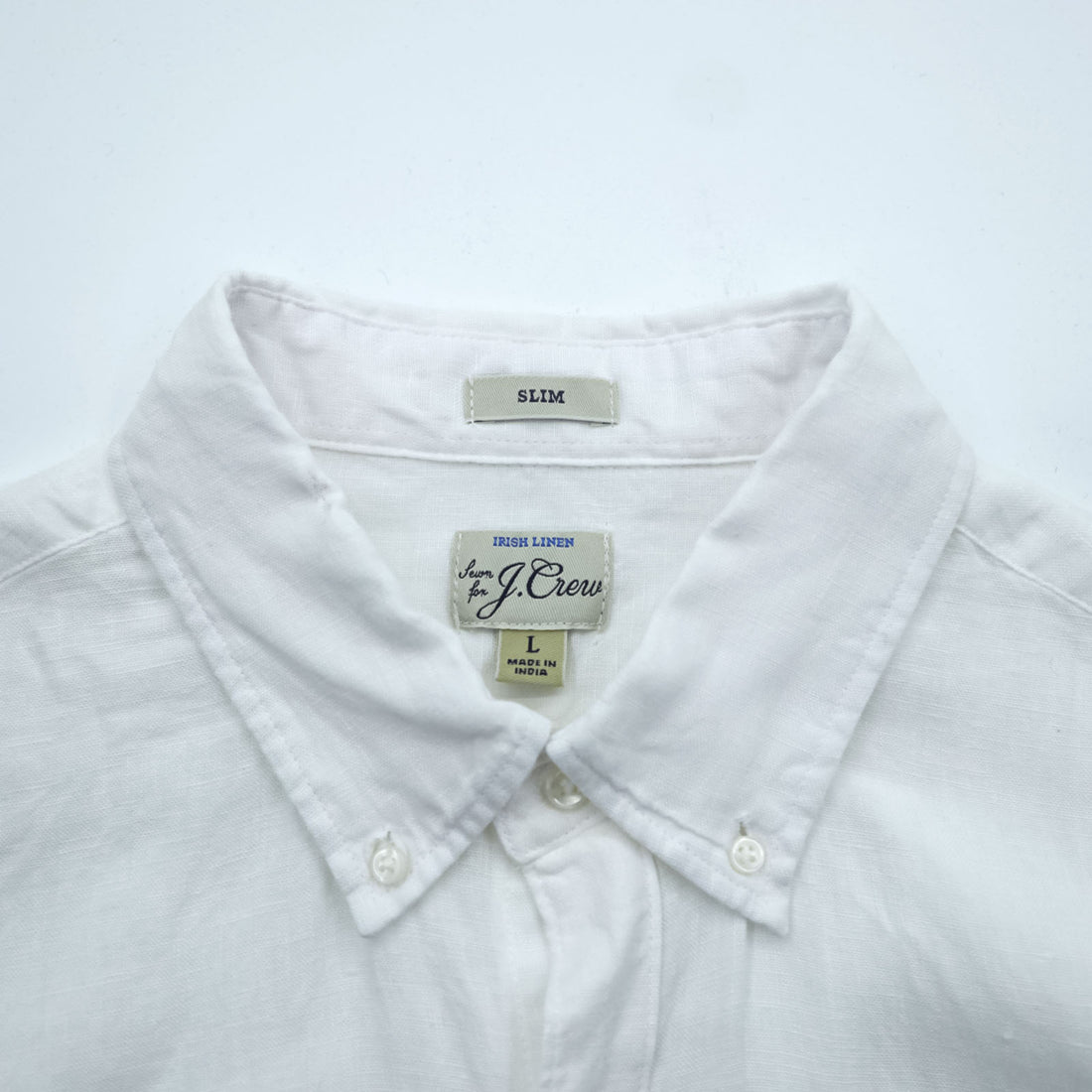 J.CREW リネンシャツ IRISH LINEN ボタンダウンシャツ L ホワイト 麻 100% 胸ポケット SLIM FIT 未使用品 K7899