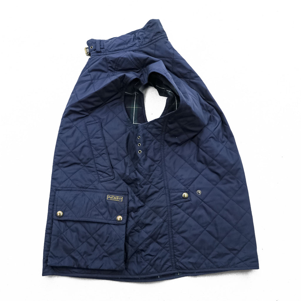 Polo Ralph Lauren キルティングベスト L ネイビー 中綿 TALONジップ 裏地タータンチェック チンストラップ