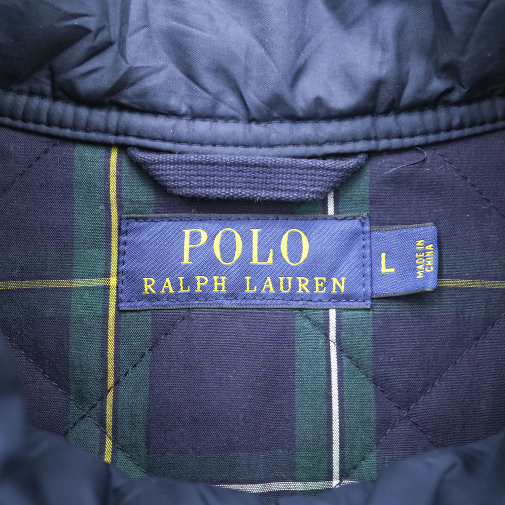 Polo Ralph Lauren キルティングベスト L ネイビー 中綿 TALONジップ 裏地タータンチェック チンストラップ