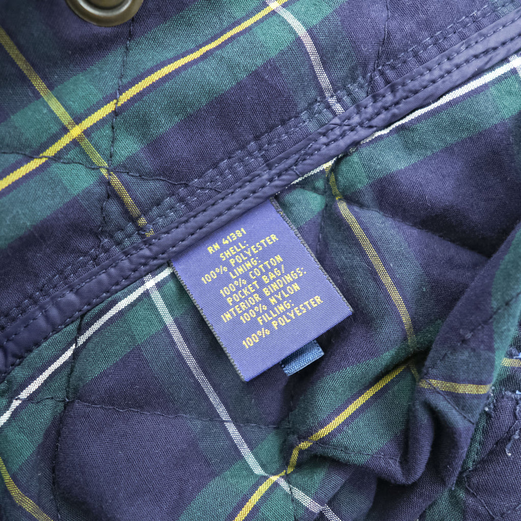 Polo Ralph Lauren キルティングベスト L ネイビー 中綿 TALONジップ 裏地タータンチェック チンストラップ