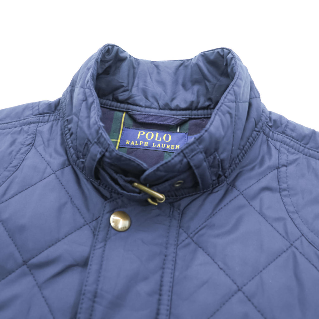 Polo Ralph Lauren キルティングベスト L ネイビー 中綿 TALONジップ 裏地タータンチェック チンストラップ