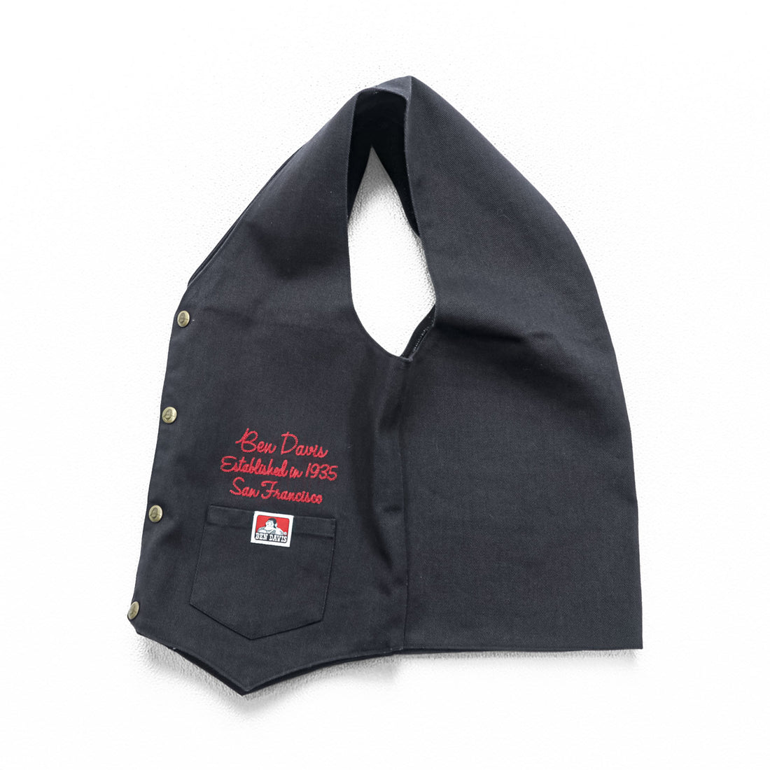 BEN DAVIS USA Made Work Vest, Size S, Black, Snap Button, Chain Stitch, Embroidered Logo