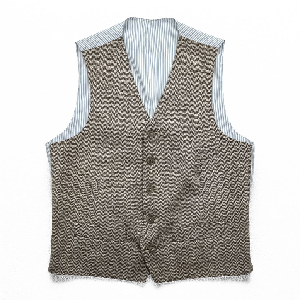 Loro Piana Italian Made Herringbone Waistcoat Vest S Brown, White EIDOS NAPOLI