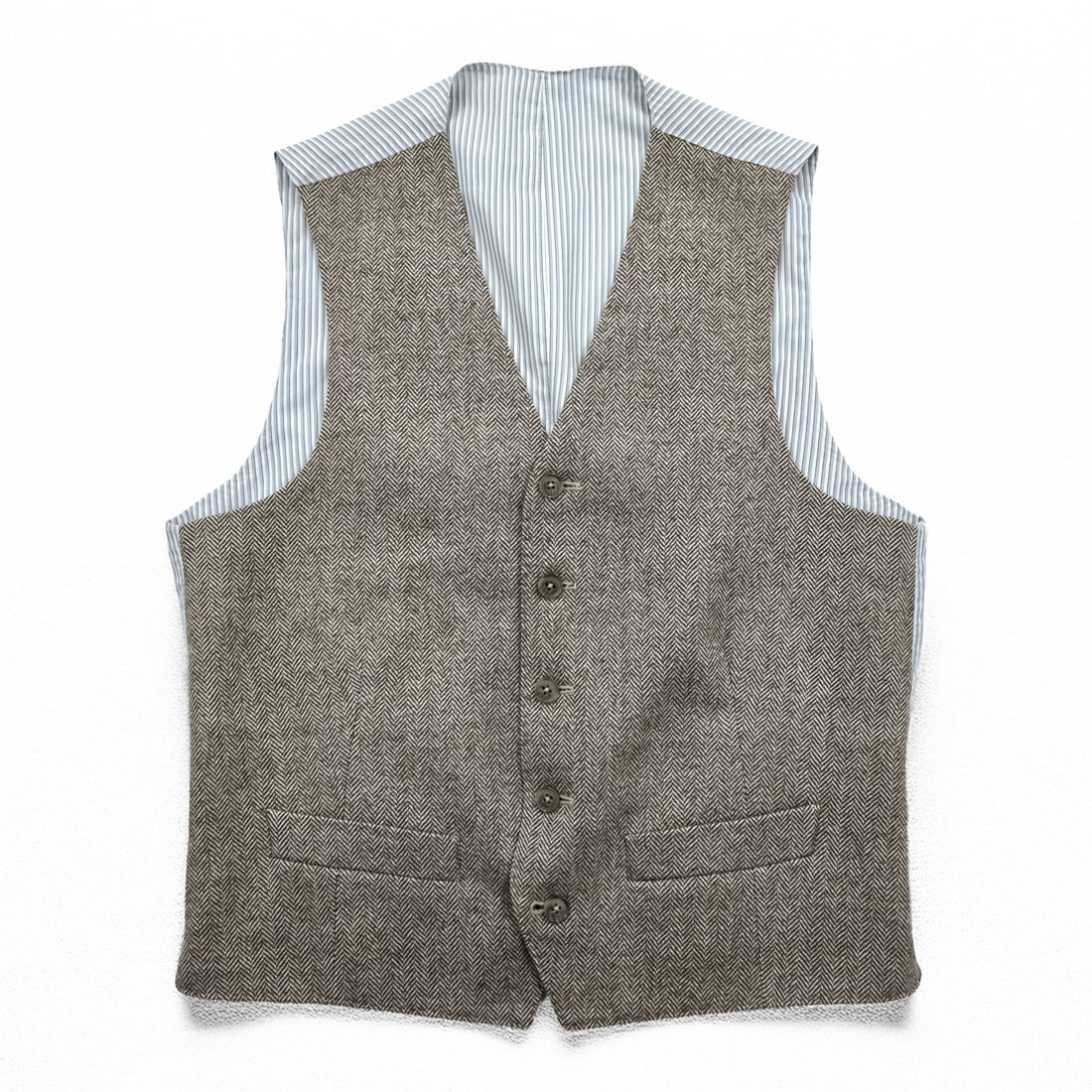 Loro Piana イタリア製 ヘリンボーン ジレ ウールベスト S ブラウン Superfine Wool ストライプ EIDOS NAPOLI