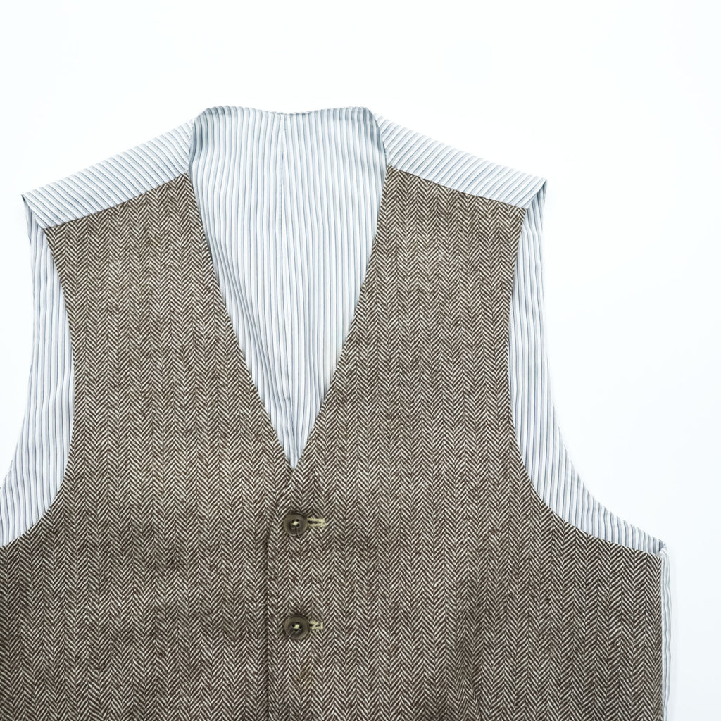 Loro Piana Italian Made Herringbone Waistcoat Vest S Brown, White EIDOS NAPOLI