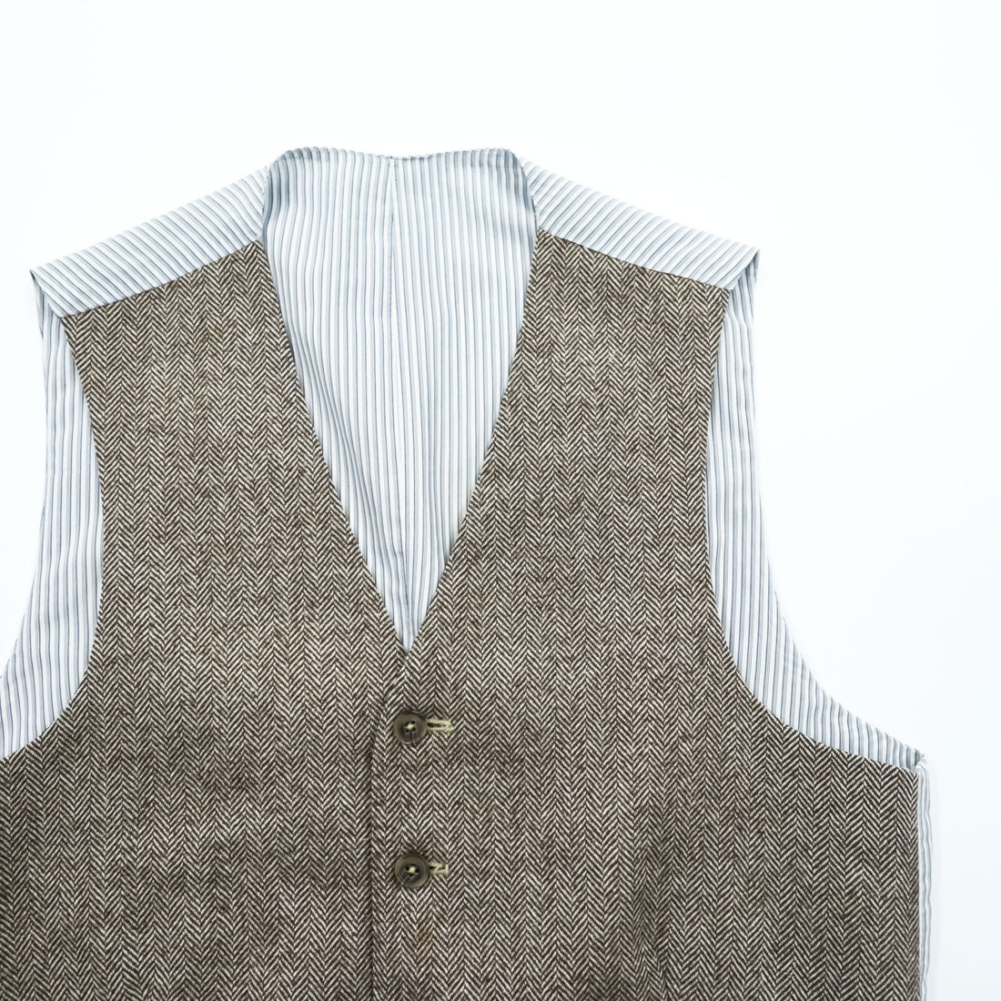 Loro Piana Italian Made Herringbone Waistcoat Vest S Brown, White EIDOS NAPOLI