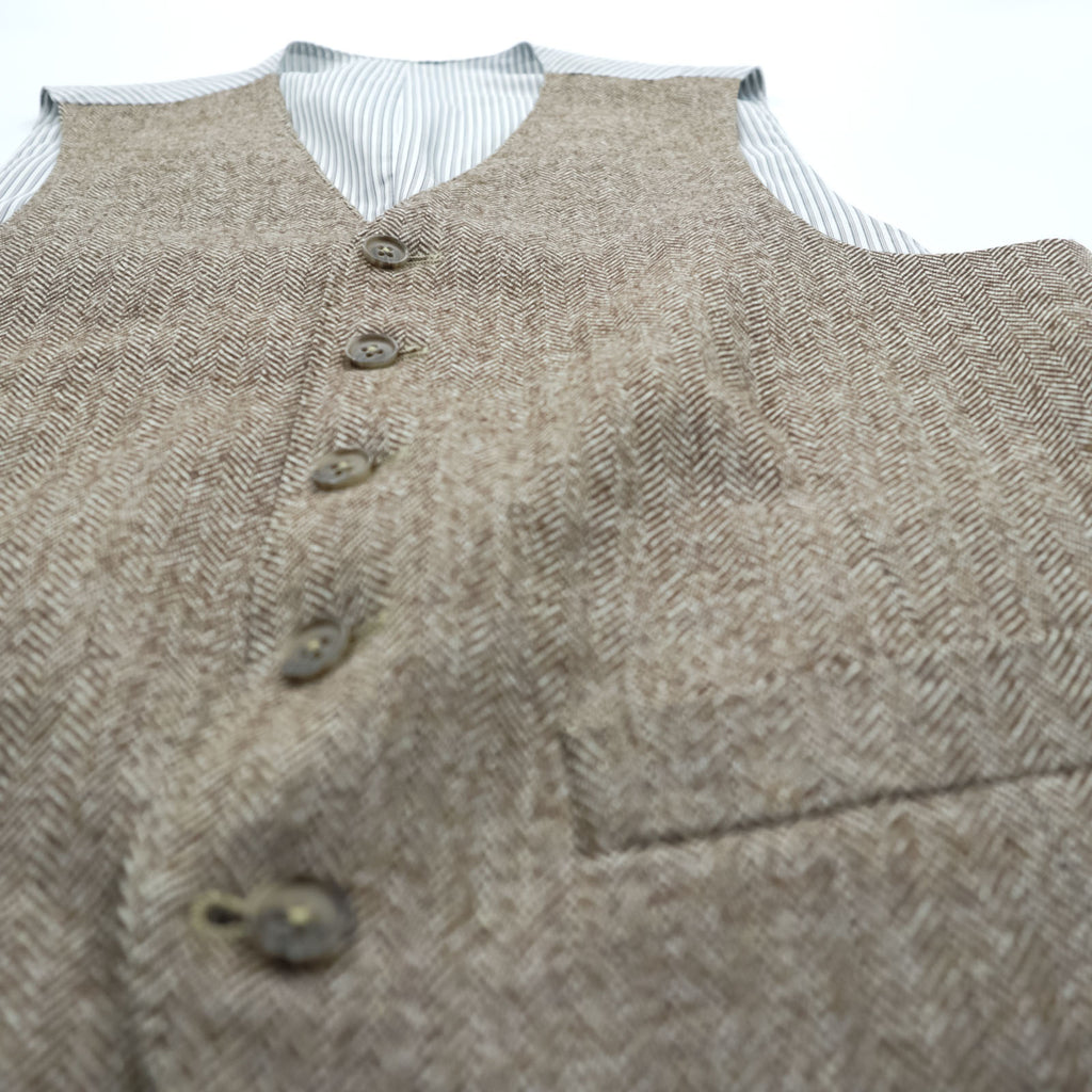 Loro Piana Italian Made Herringbone Waistcoat Vest S Brown, White EIDOS NAPOLI