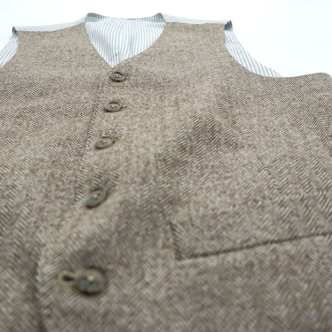 Loro Piana Italian Made Herringbone Waistcoat Vest S Brown, White EIDOS NAPOLI
